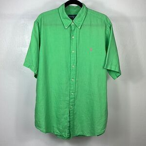 Ralph Lauren Classic Fit Green Linen Short Sleeve Button Down Shirt size XL